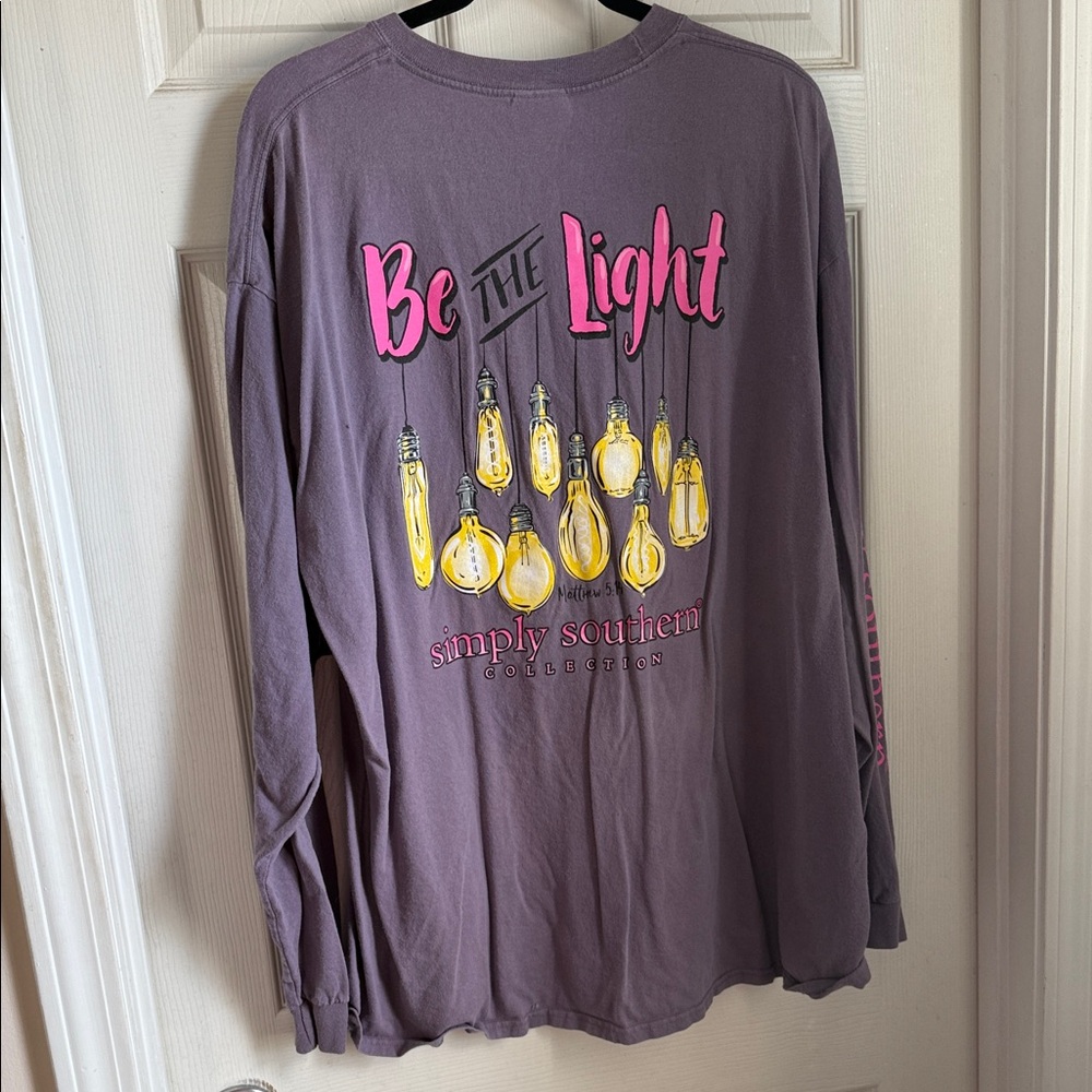 Simply Southern "Be The Light" Long Sleeve Tee - Purple with Yellow Graphic